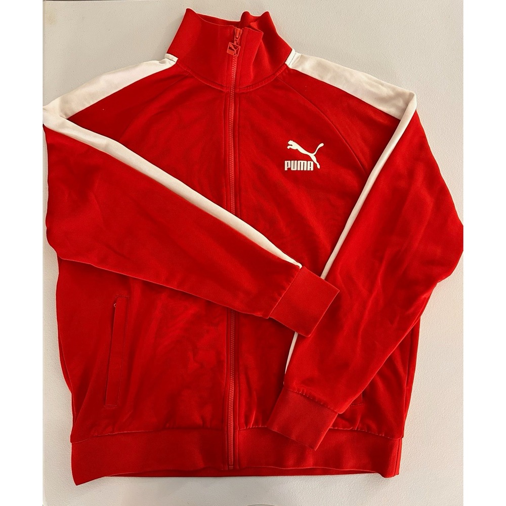 PUMA Men's Full-Zip Track Jacket Colorblock Stand-Up Polyester Red/White XL